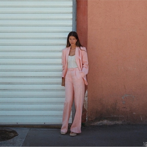ZARA LINEN MENSWEAR STYLE BLAZER SZ M & LINEN PANTS PINK SZ L - Picture 4 of 16